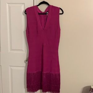 Fuchsia Pink bandage fringe bottom  dress